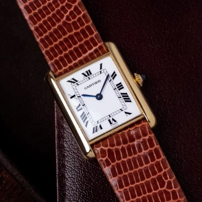 Đồng hồ nữ dây da mặt vuông Cartier Tank Francais